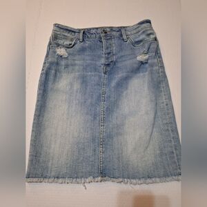 Sam Edelman Skirt Womens  Riley Blue Denim Pencil Button Fly Distressed Size 28